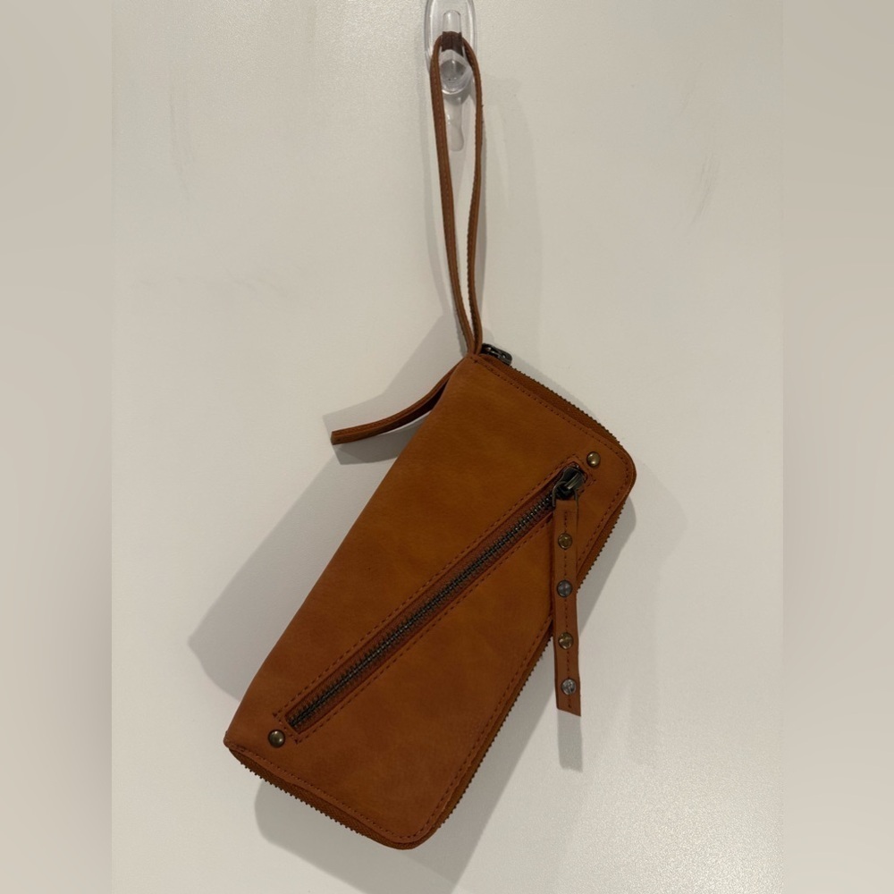 Free People Brown Tan Distressed Vegan Wallet Wristlet